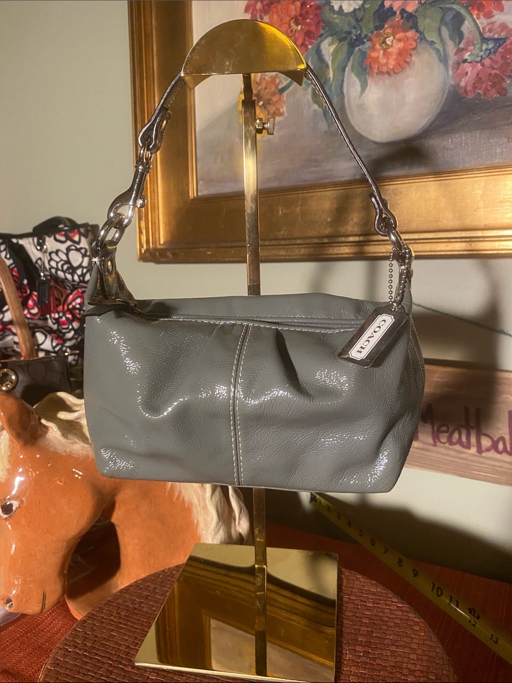 Vintage Coach Grey Patent Leather Hobo Y2K Mini Handbag